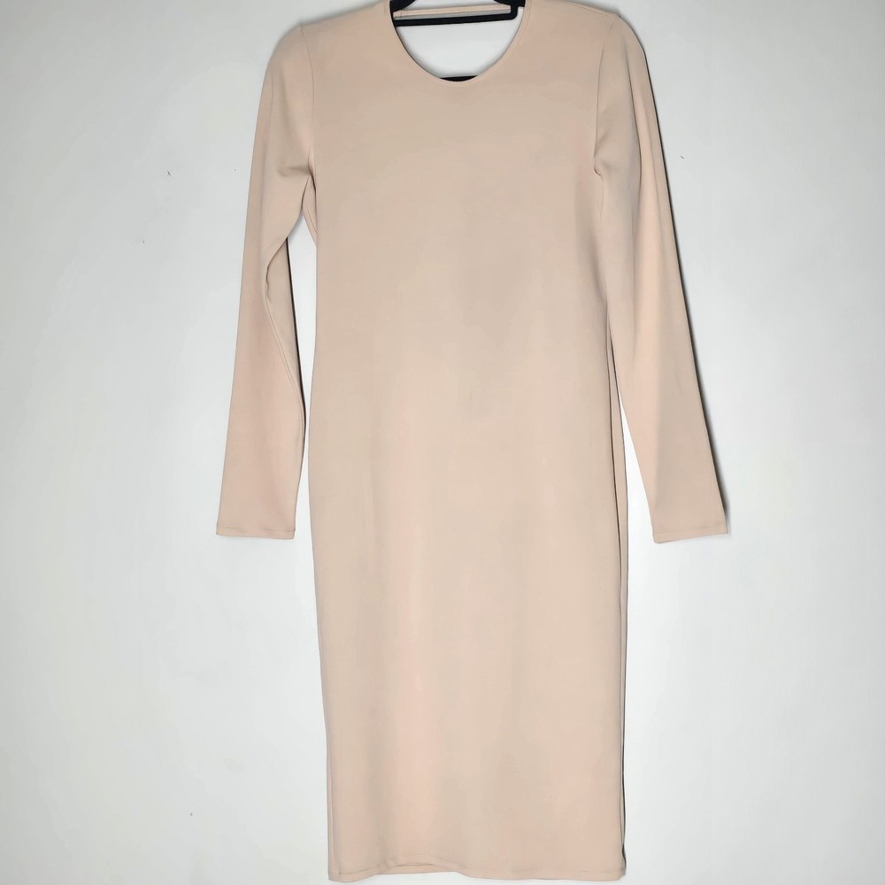 ZARA Nude Open Back Fitted Stretch Midi‎ Dress NWT Womens L